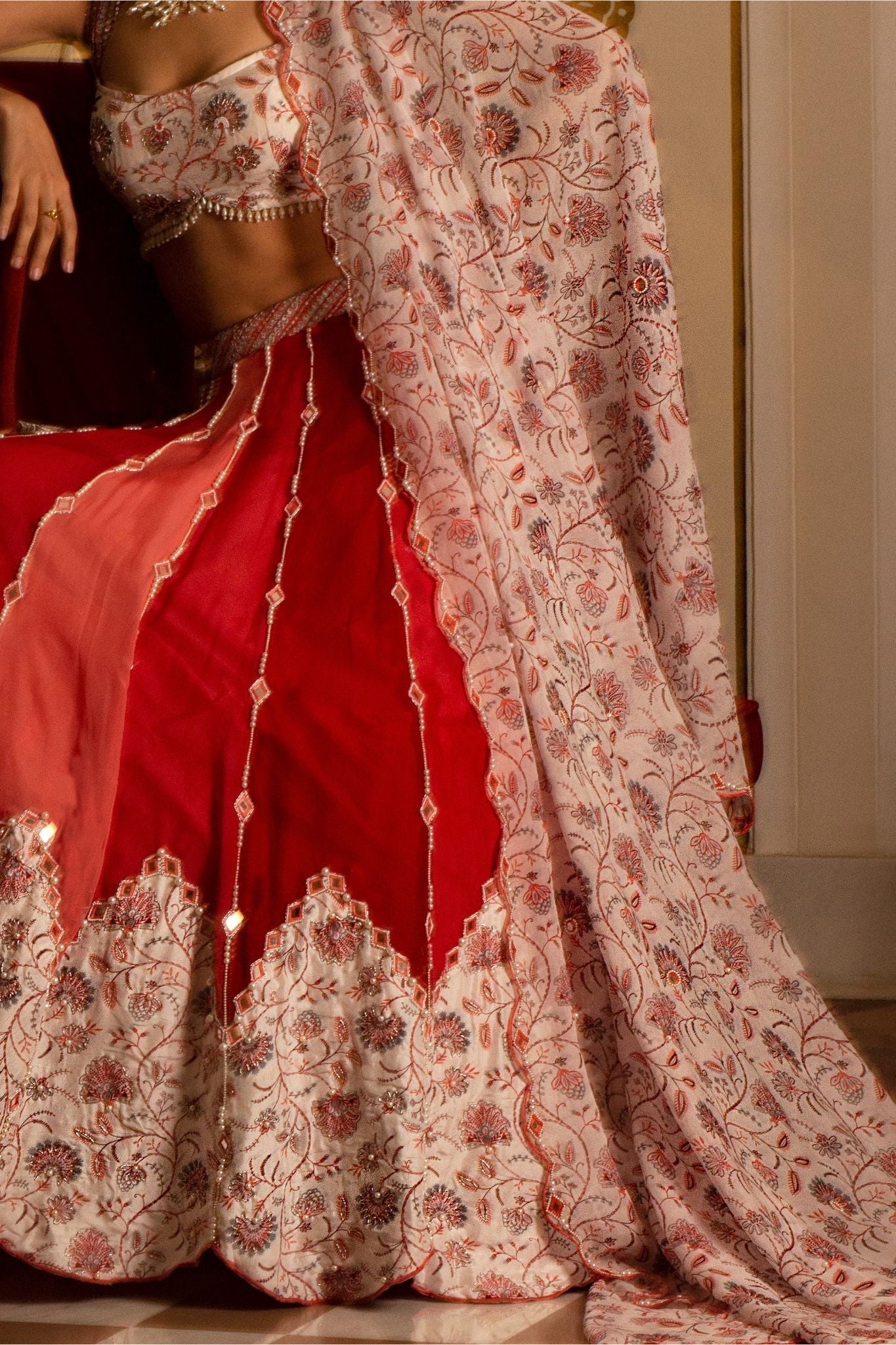 Multi-coloured organza lehenga set