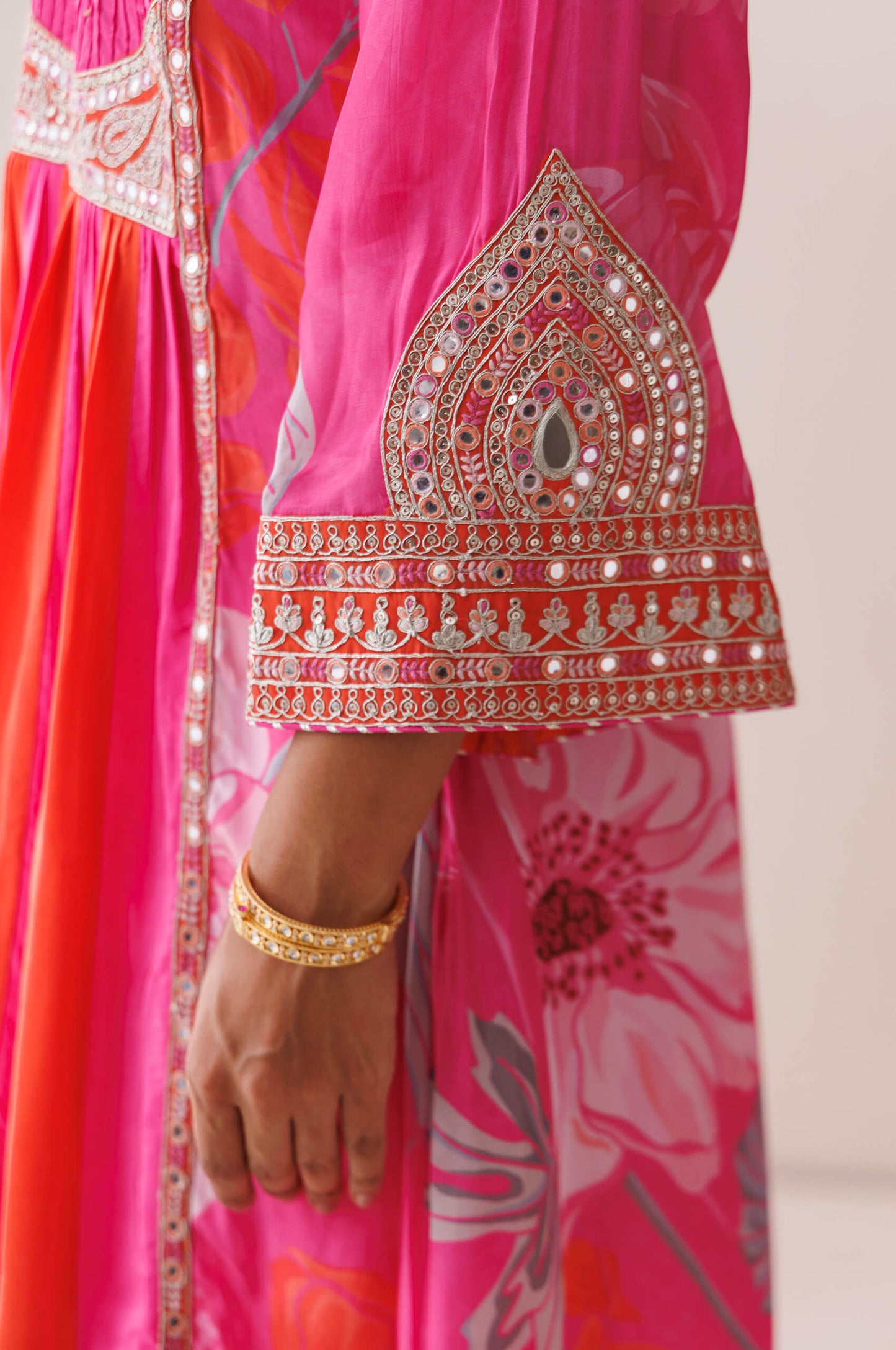 Pink and orange dori work kurta set