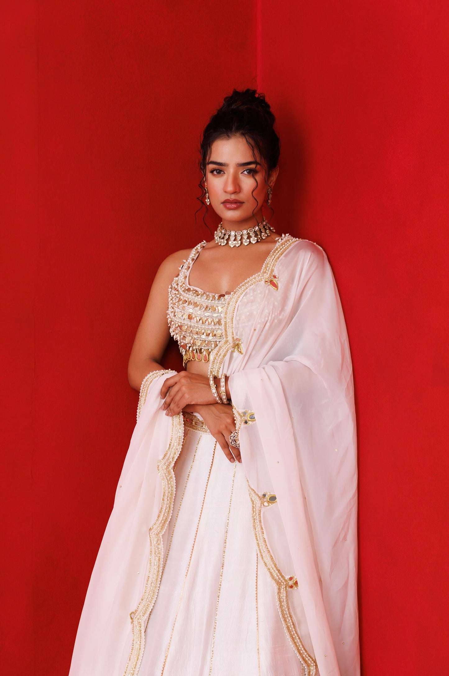 Ivory mirror gaze lehenga set
