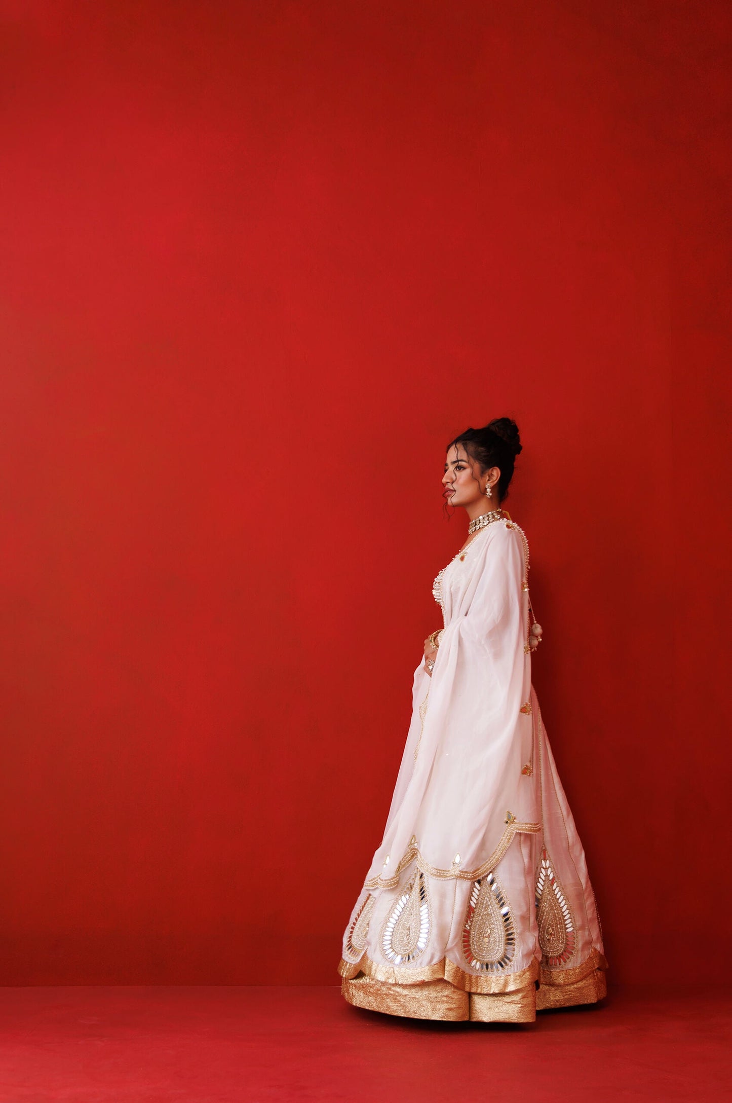 Ivory mirror gaze lehenga set