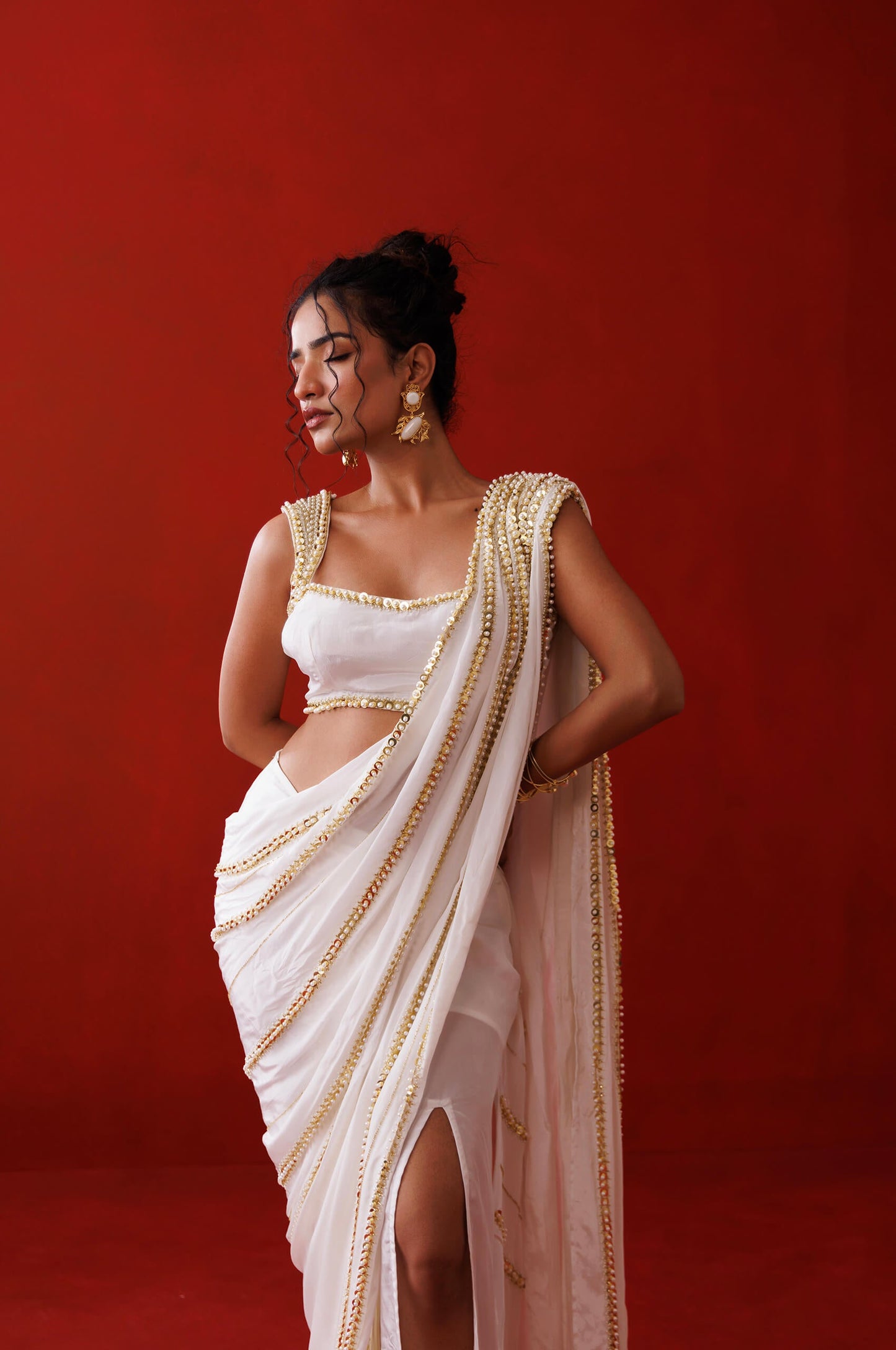 Ivory slit saree