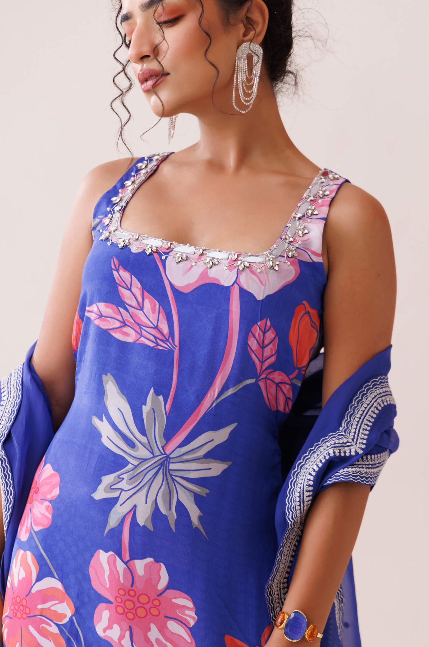 Blue square neck kurta set