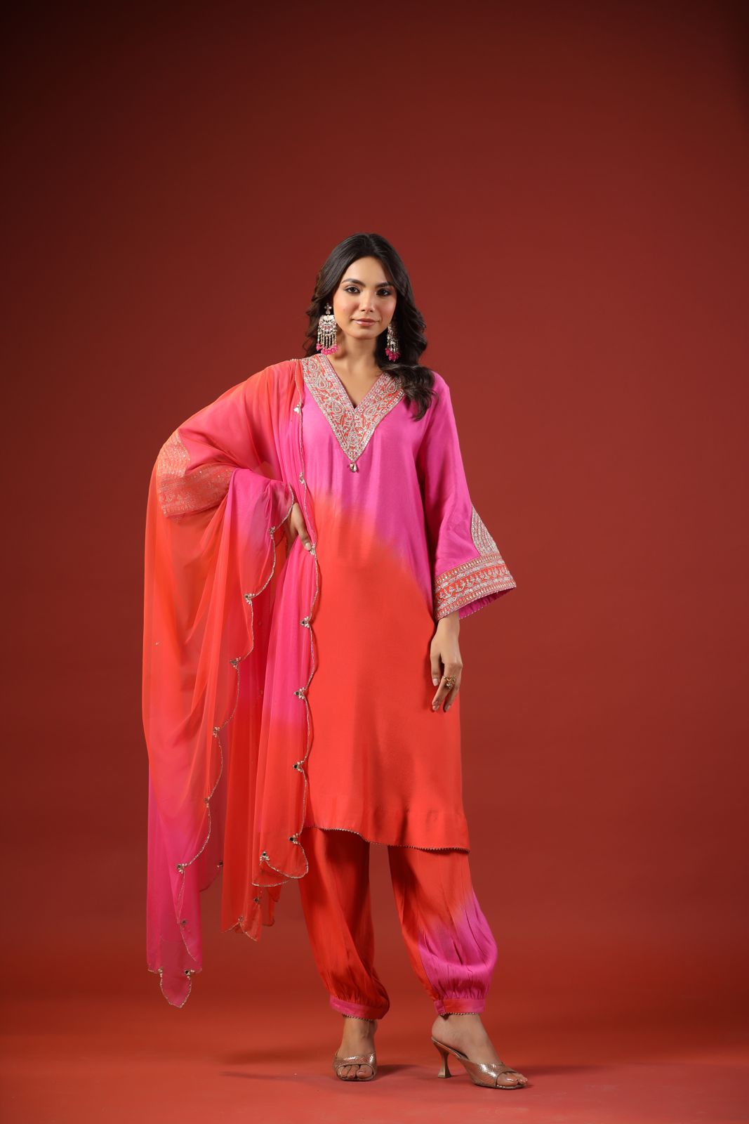 Pink & Orange Ombre Kurta Set