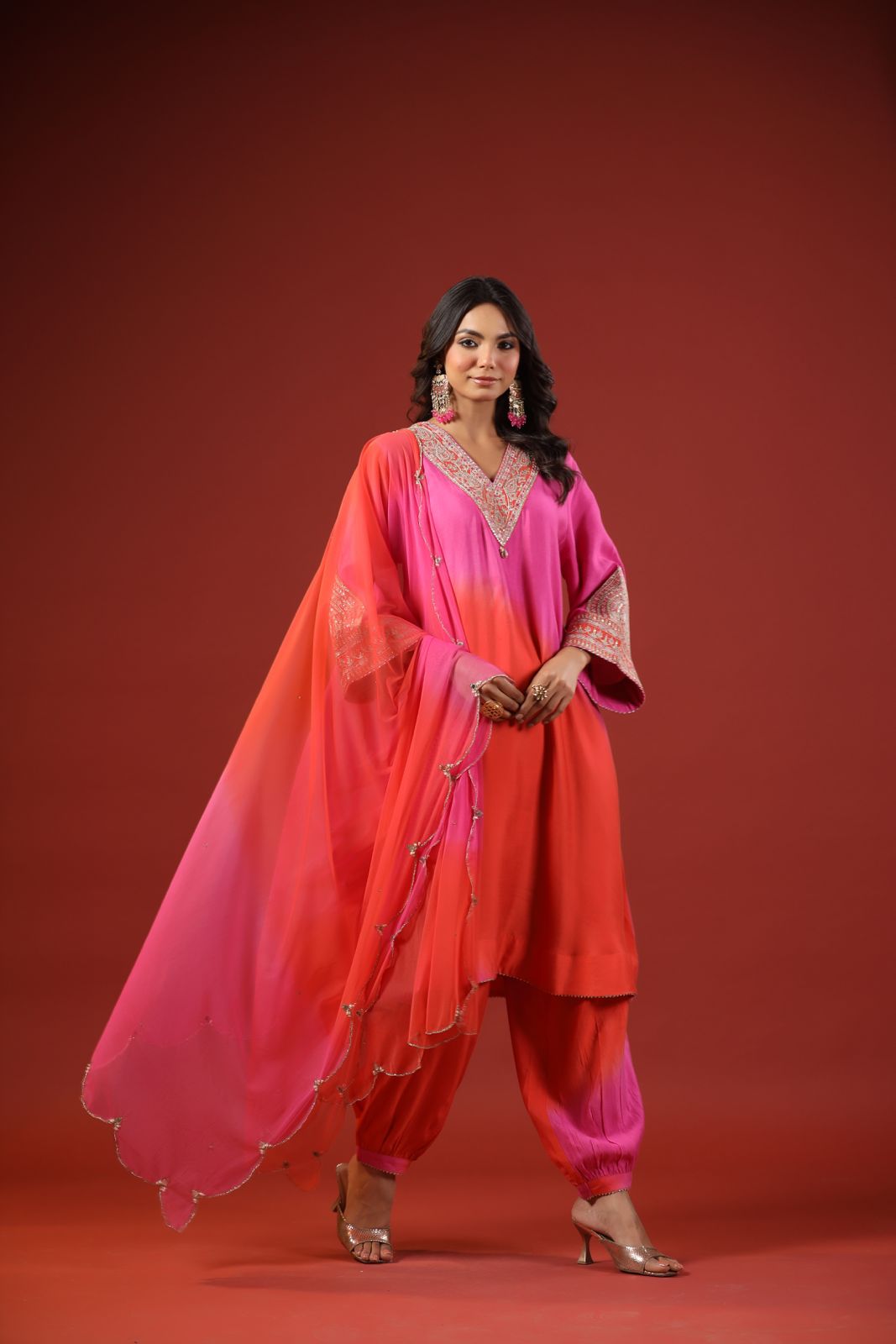 Pink & Orange Ombre Kurta Set