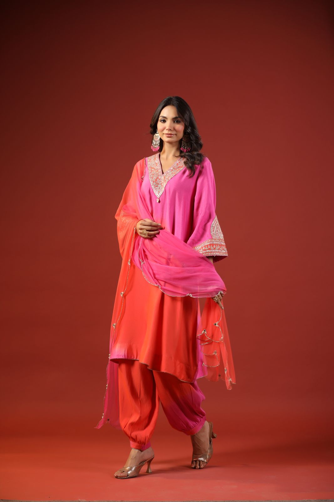 Pink & Orange Ombre Kurta Set