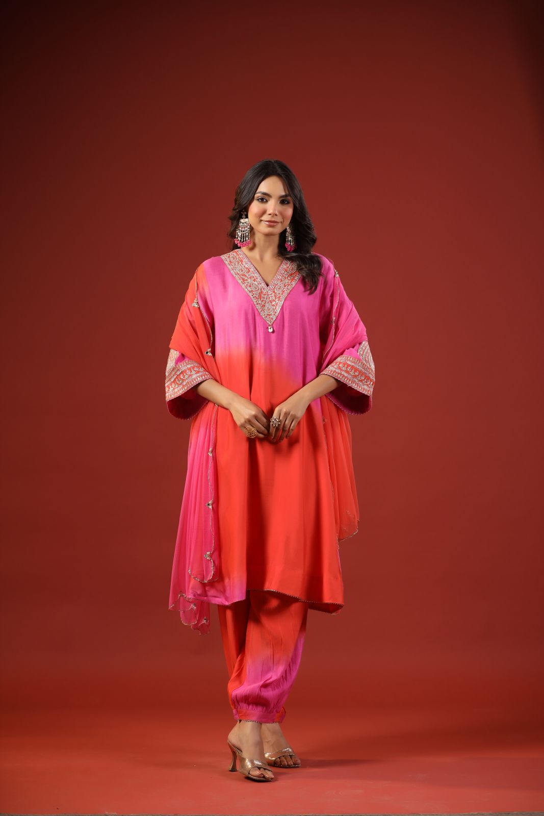 Pink & Orange Ombre Kurta Set