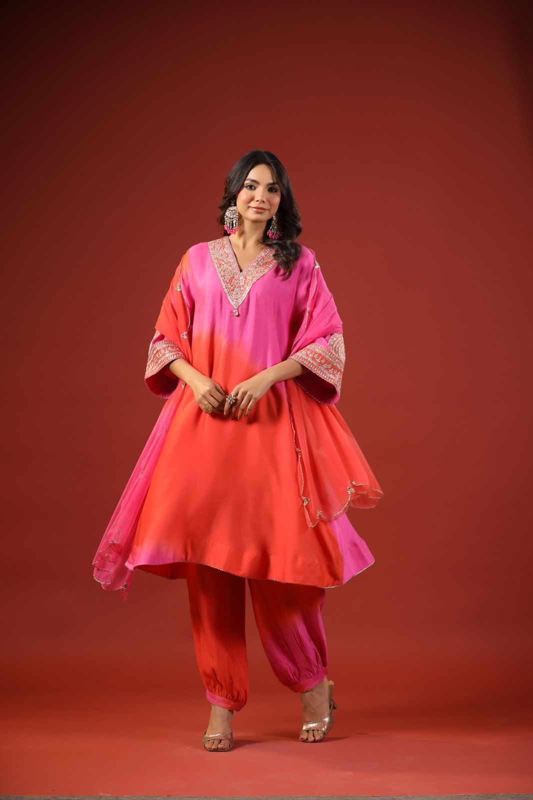 Pink & Orange Ombre Kurta Set
