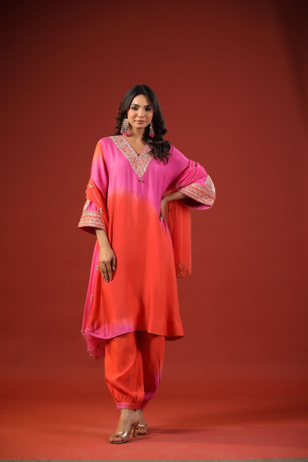 Pink & Orange Ombre Kurta Set