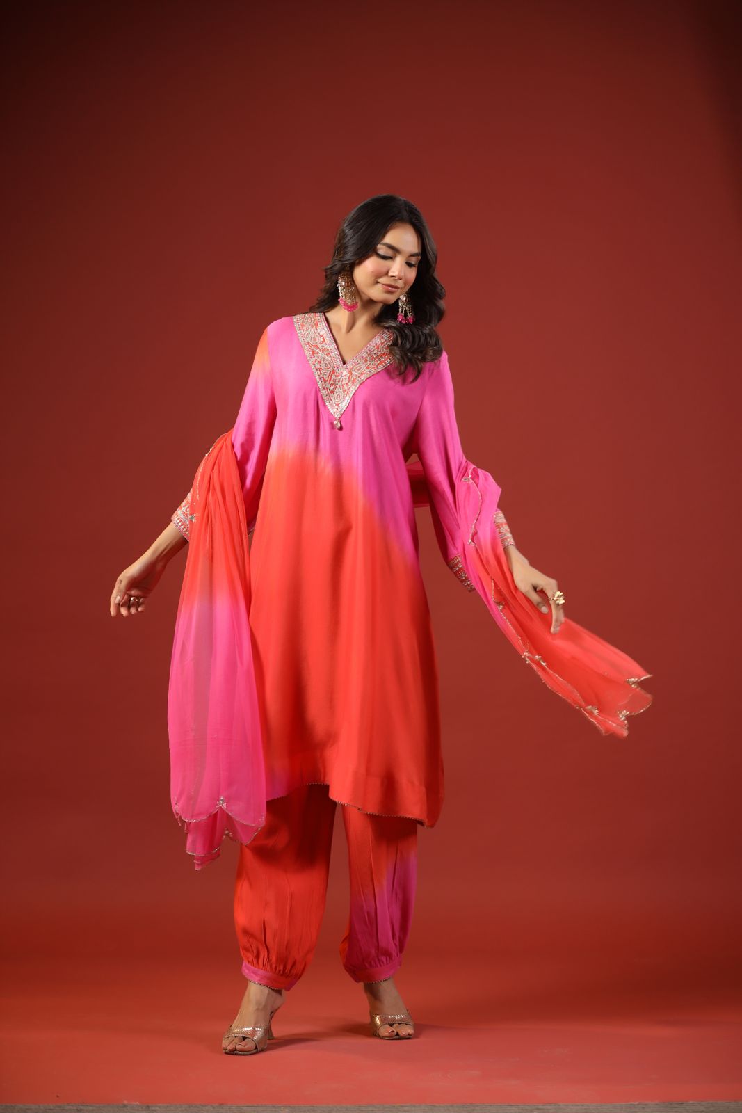 Pink & Orange Ombre Kurta Set