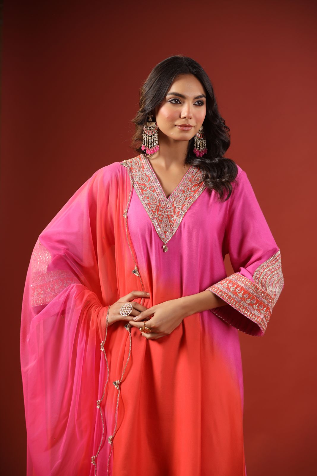 Pink & Orange Ombre Kurta Set