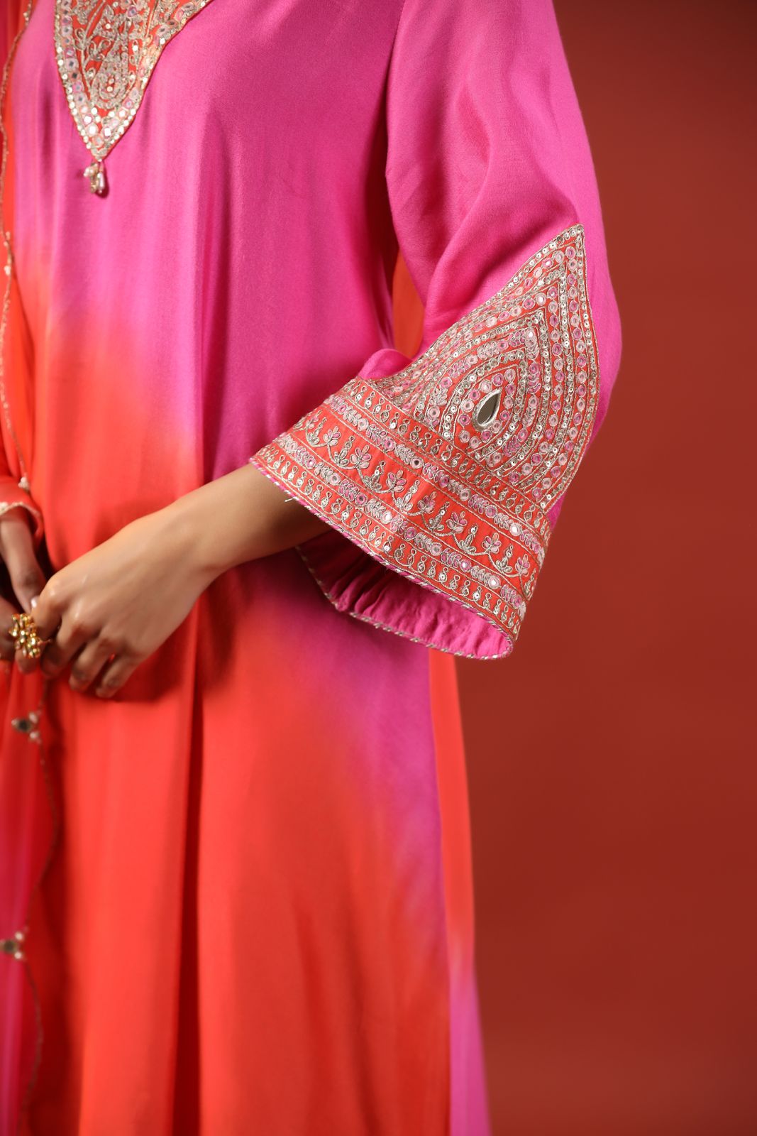 Pink & Orange Ombre Kurta Set