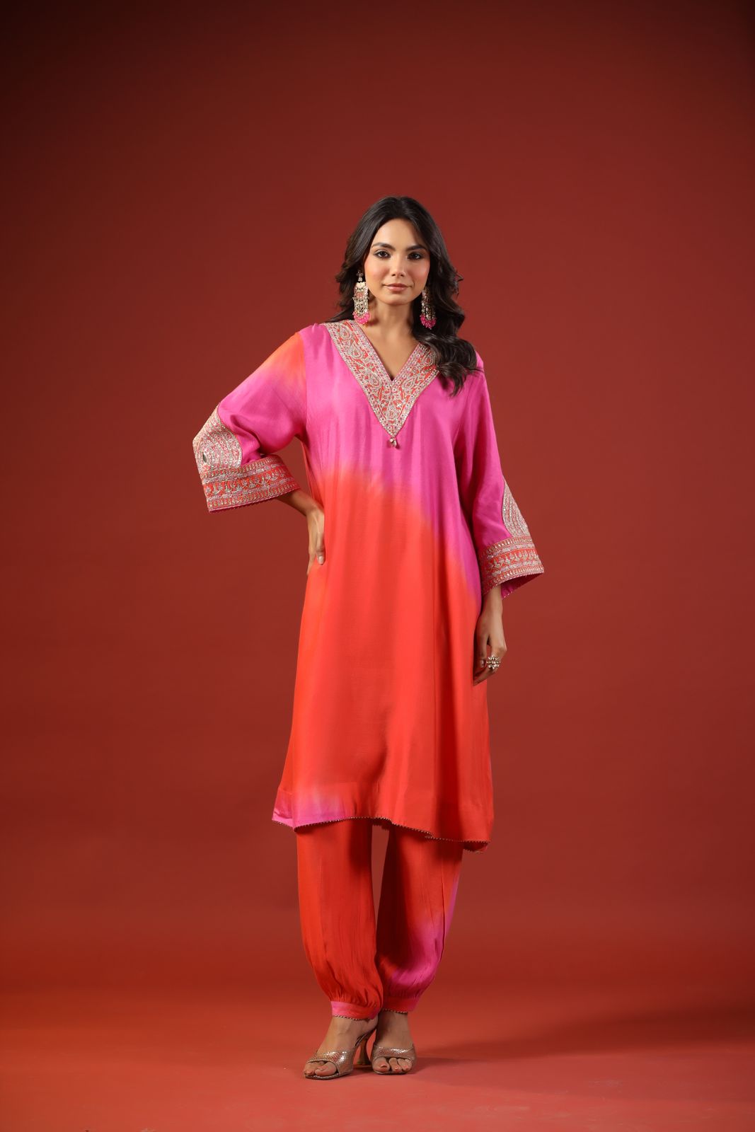 Pink & Orange Ombre Kurta Set