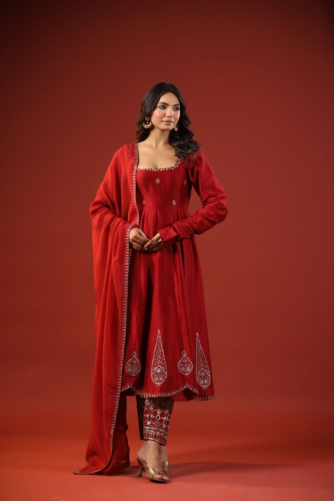 Rustic Red Anarkali Set