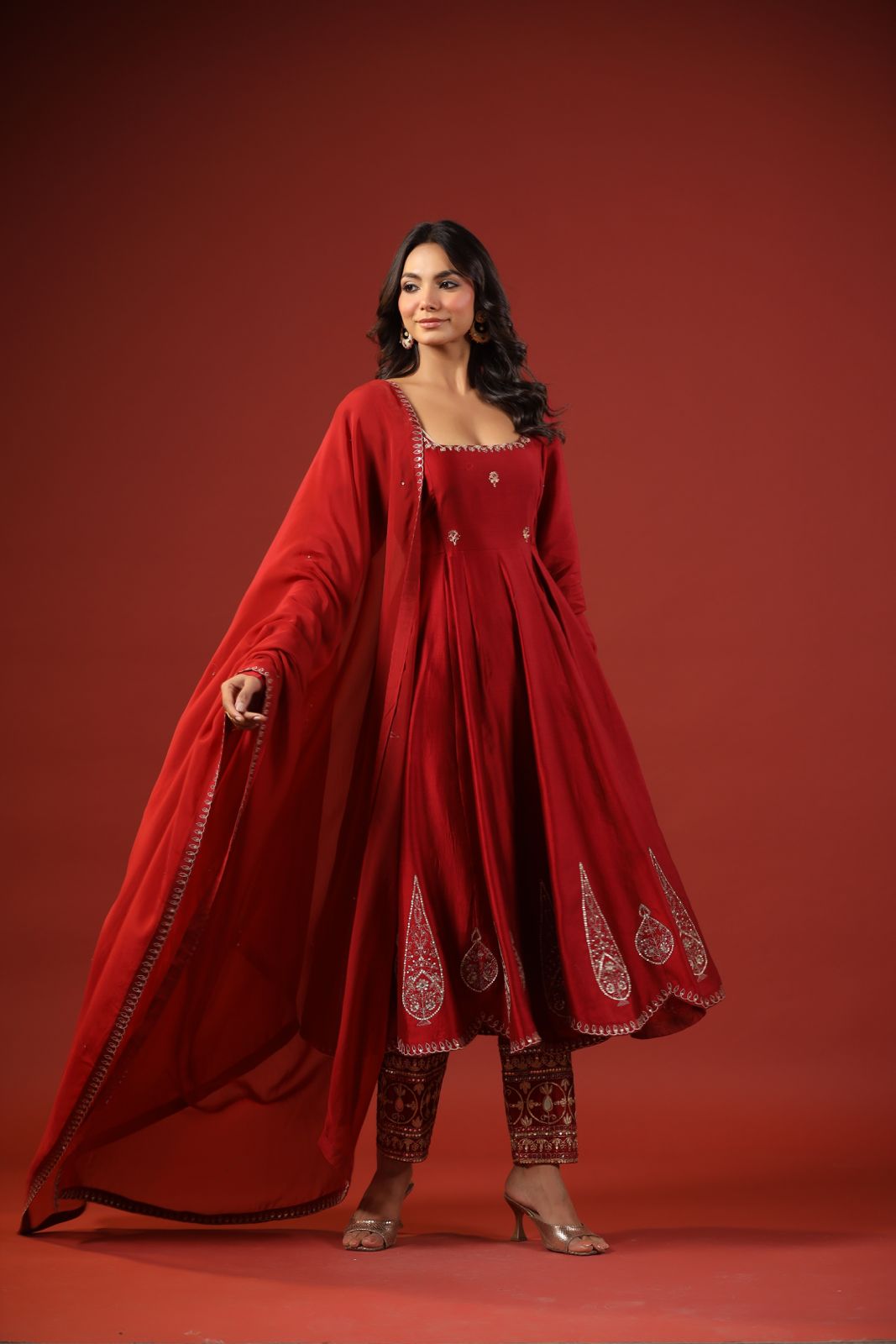 Rustic Red Anarkali Set