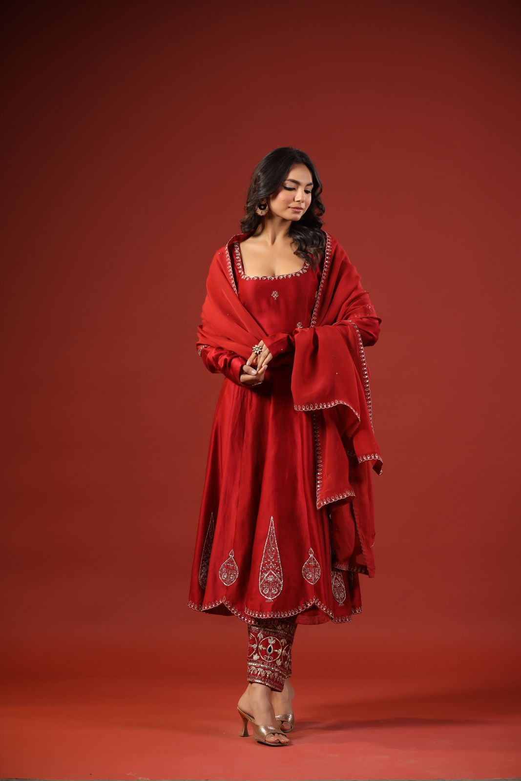 Rustic Red Anarkali Set
