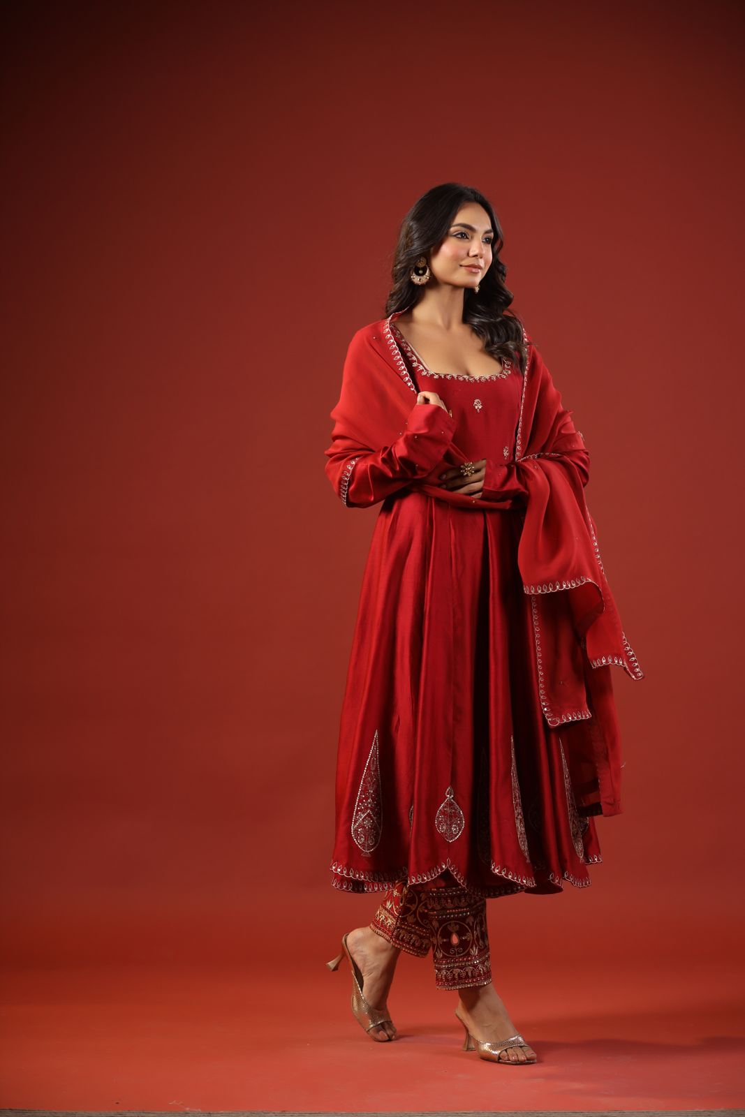 Rustic Red Anarkali Set