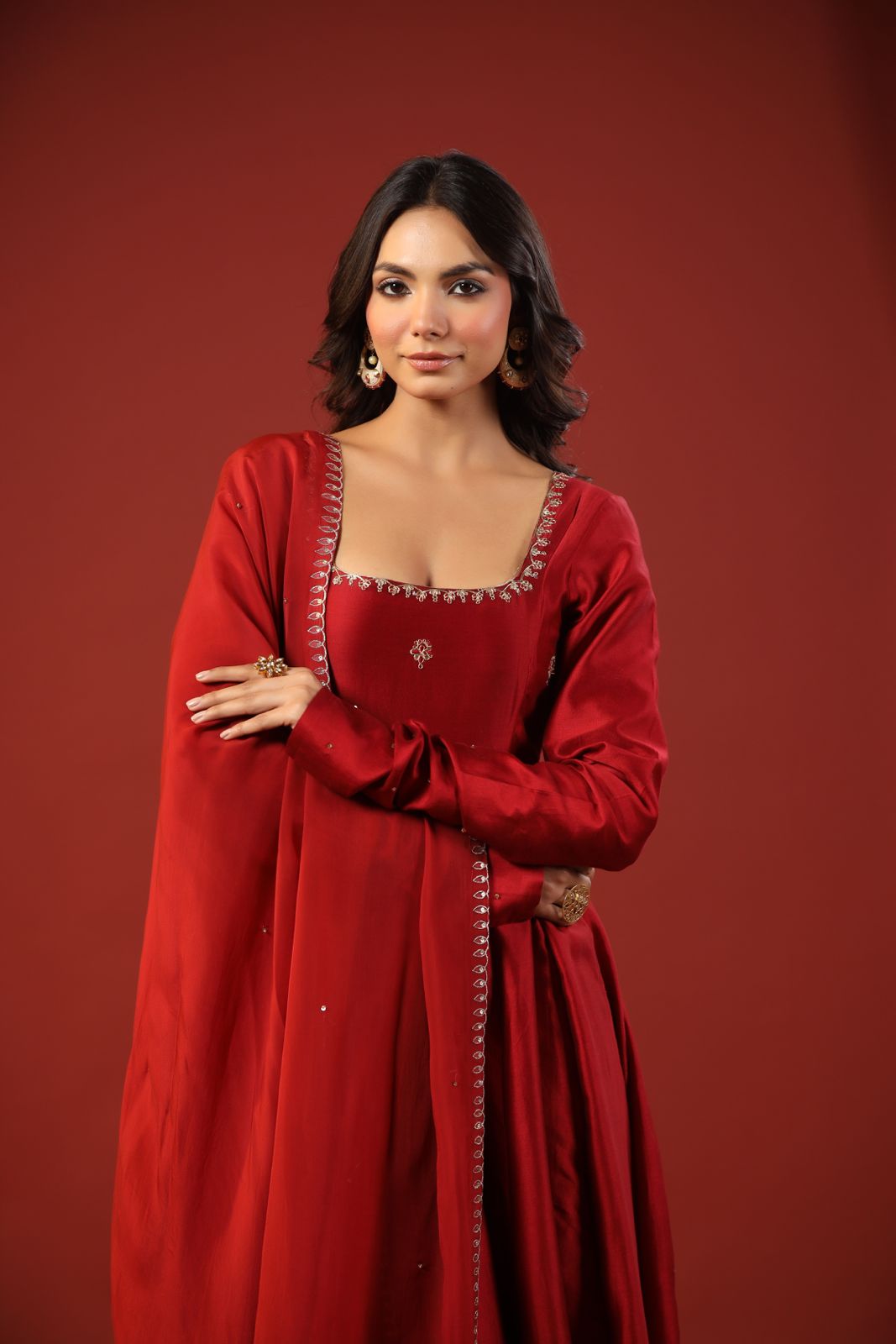 Rustic Red Anarkali Set