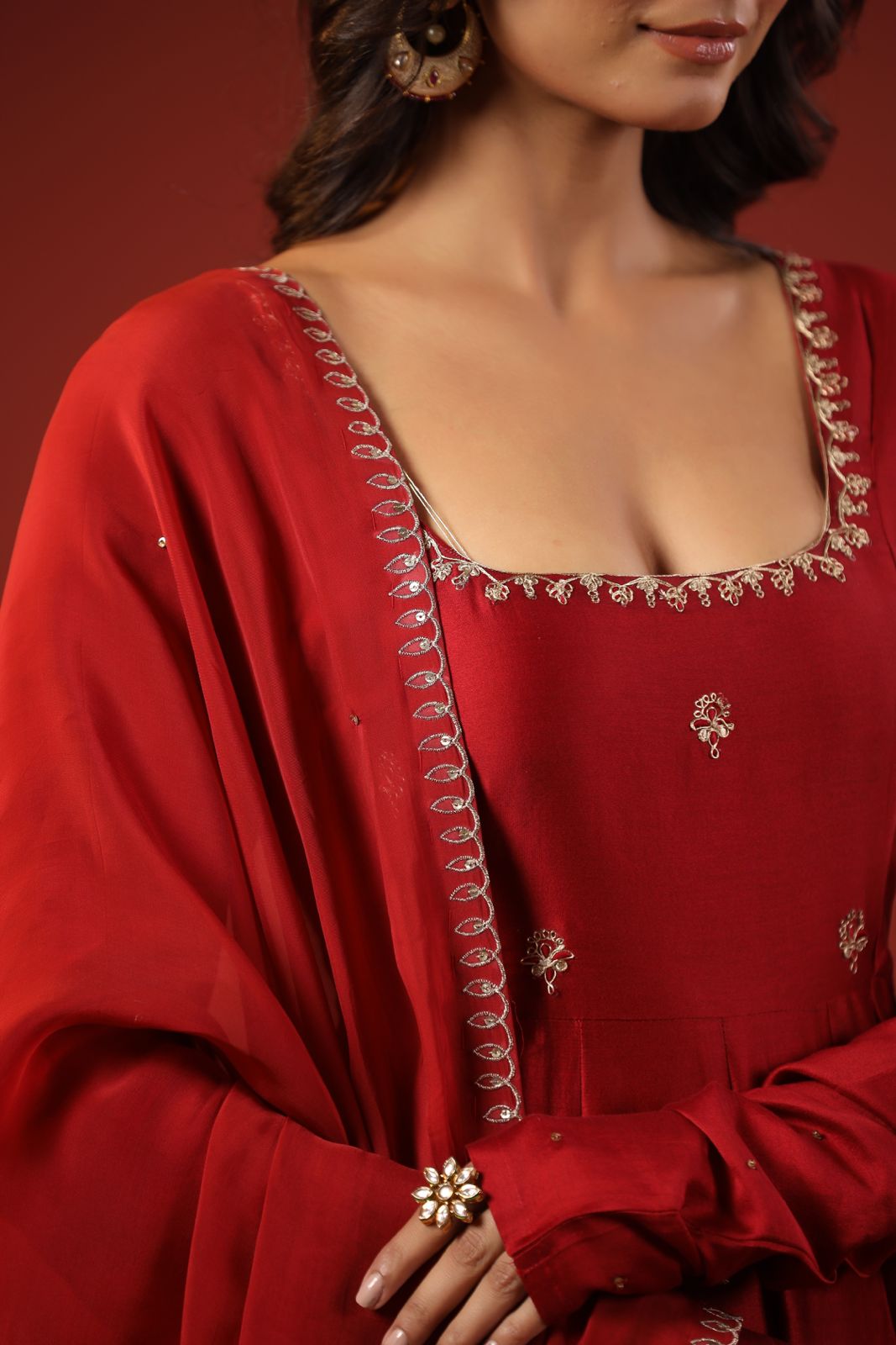 Rustic Red Anarkali Set