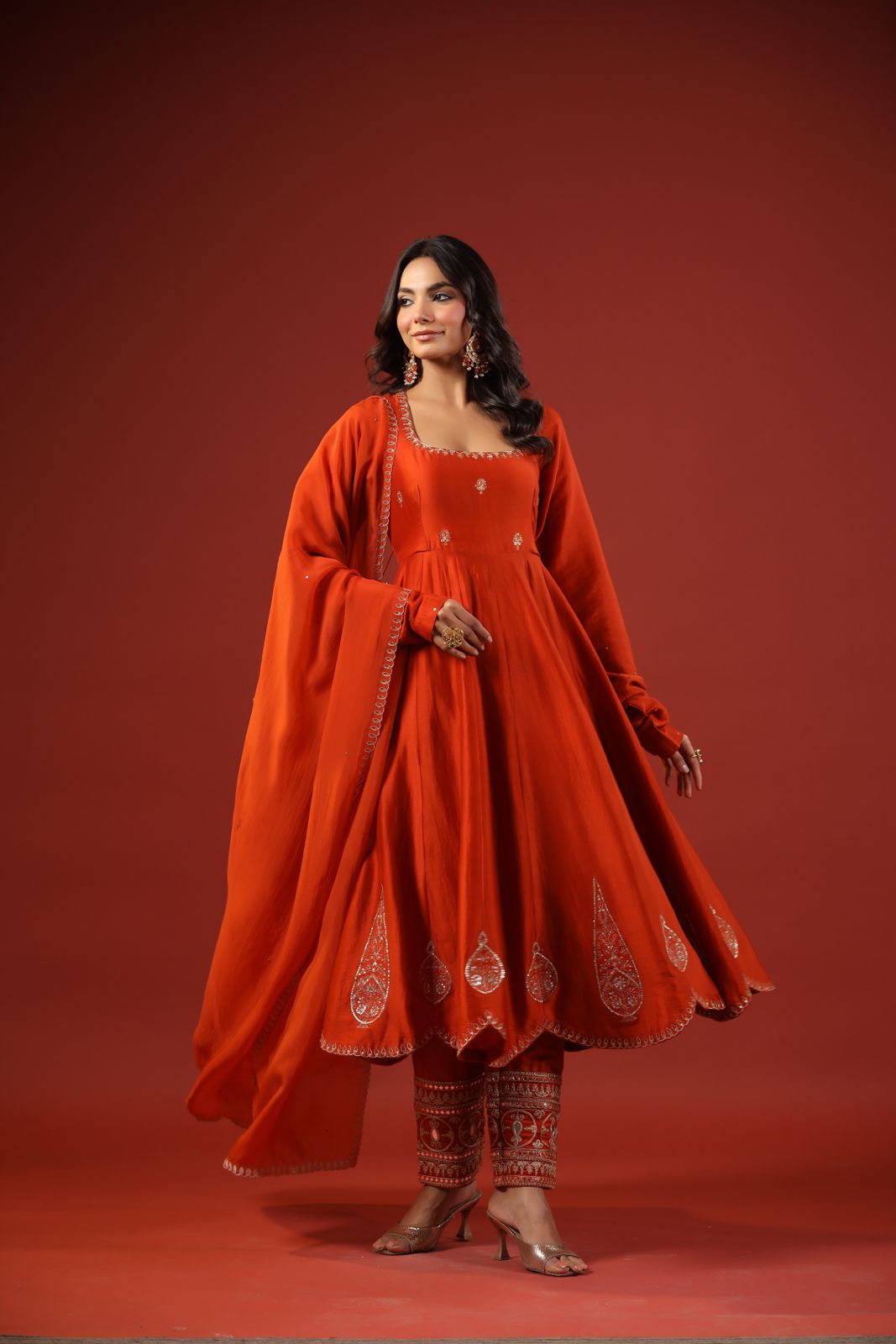 Rustic Orange Anarkali Set