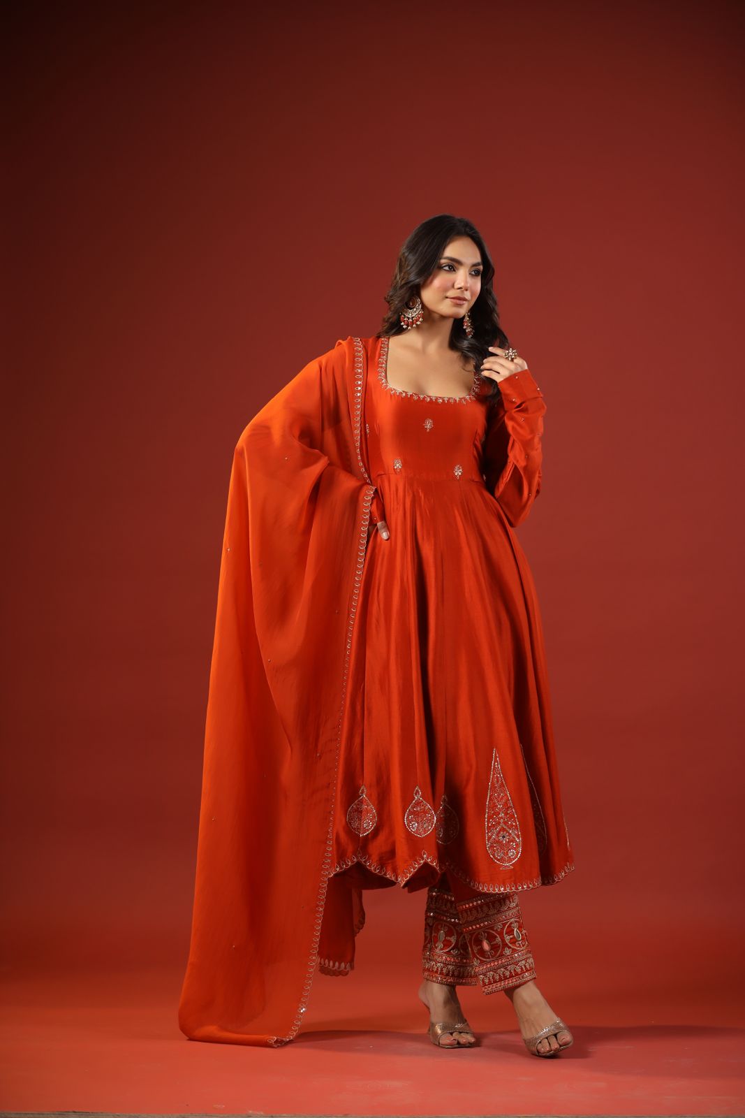 Rustic Orange Anarkali Set