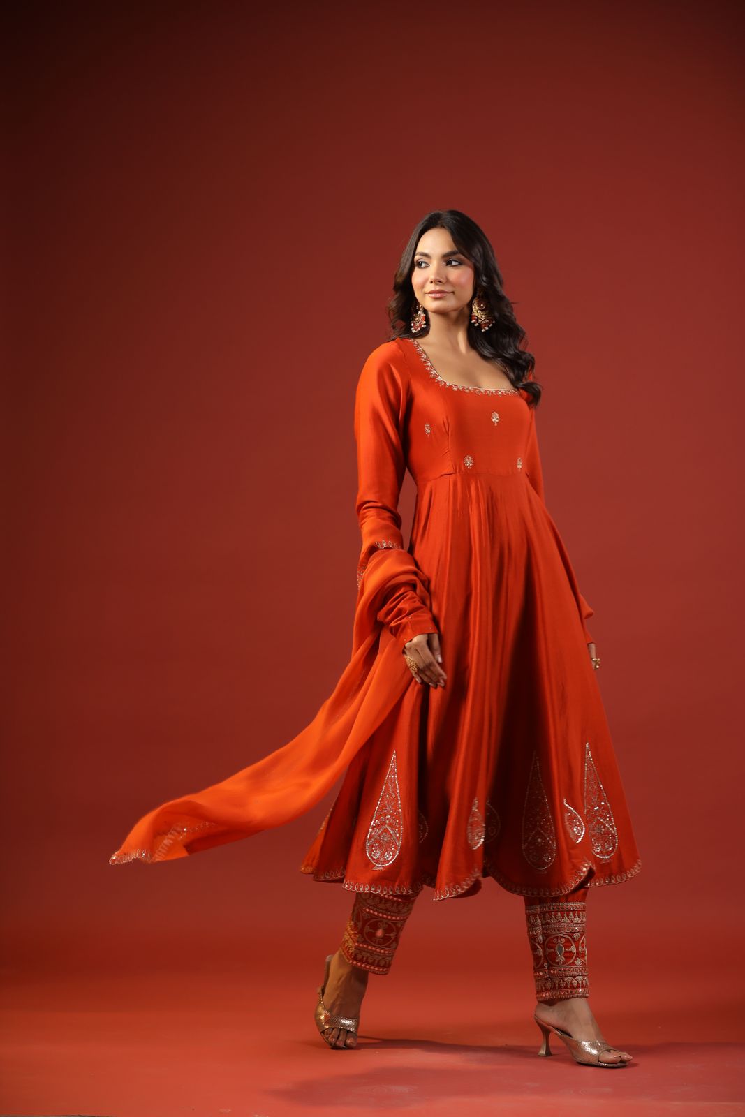 Rustic Orange Anarkali Set