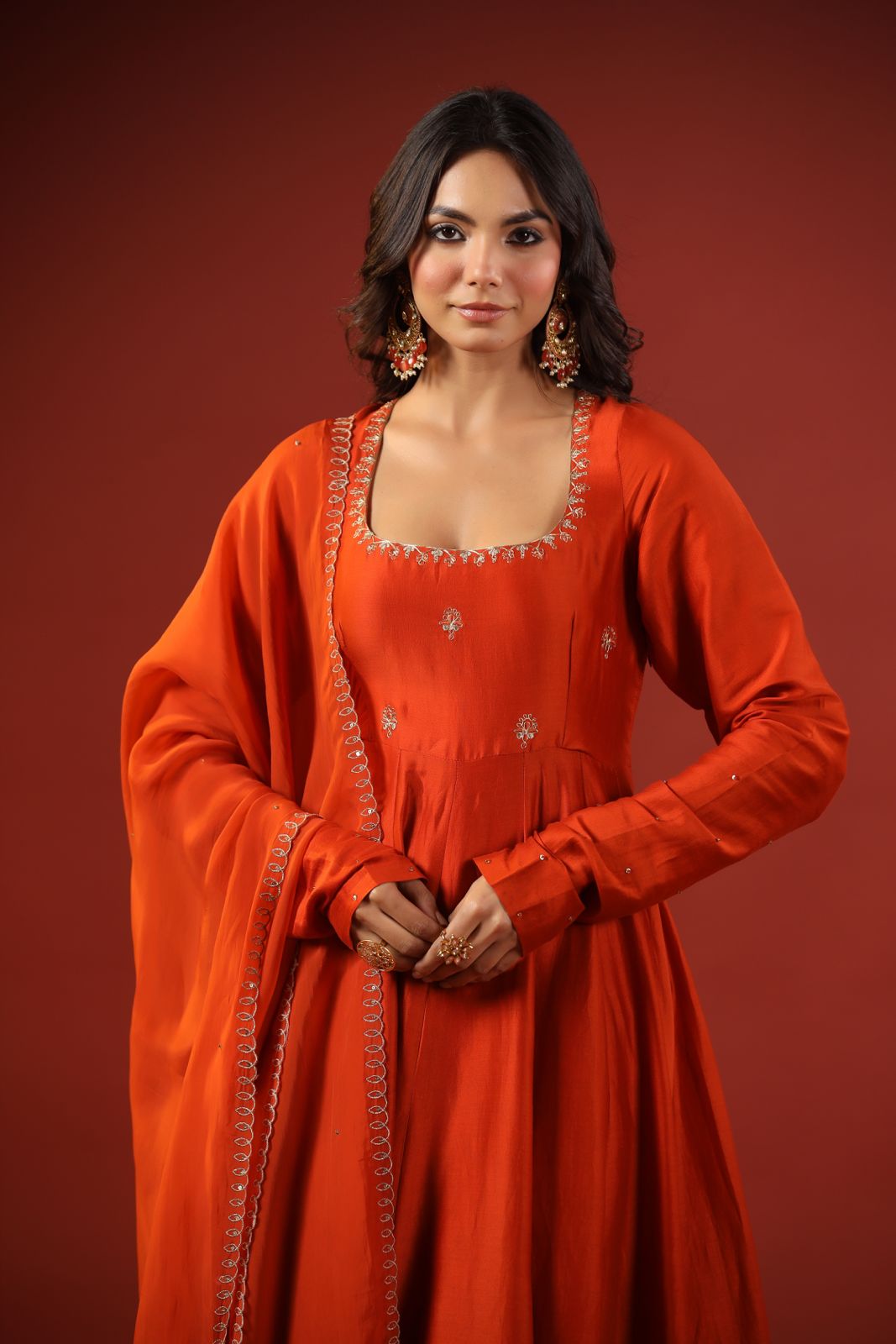 Rustic Orange Anarkali Set