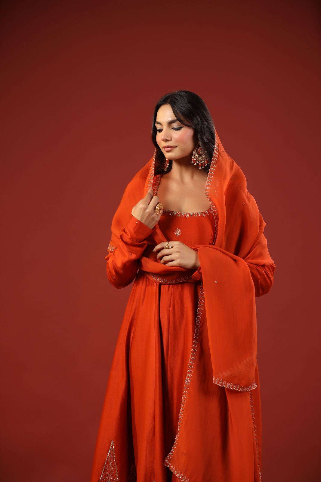Rustic Orange Anarkali Set