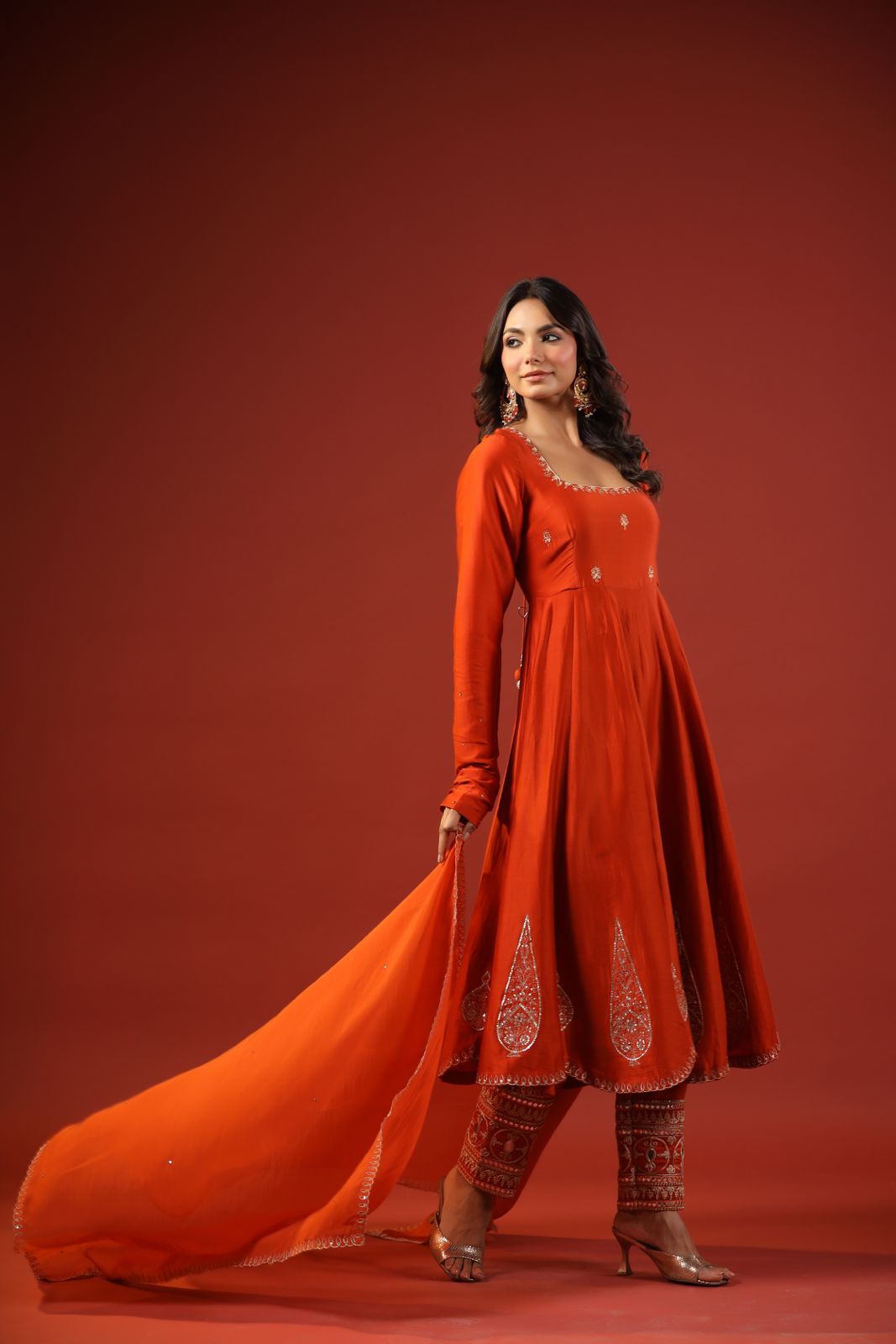 Rustic Orange Anarkali Set