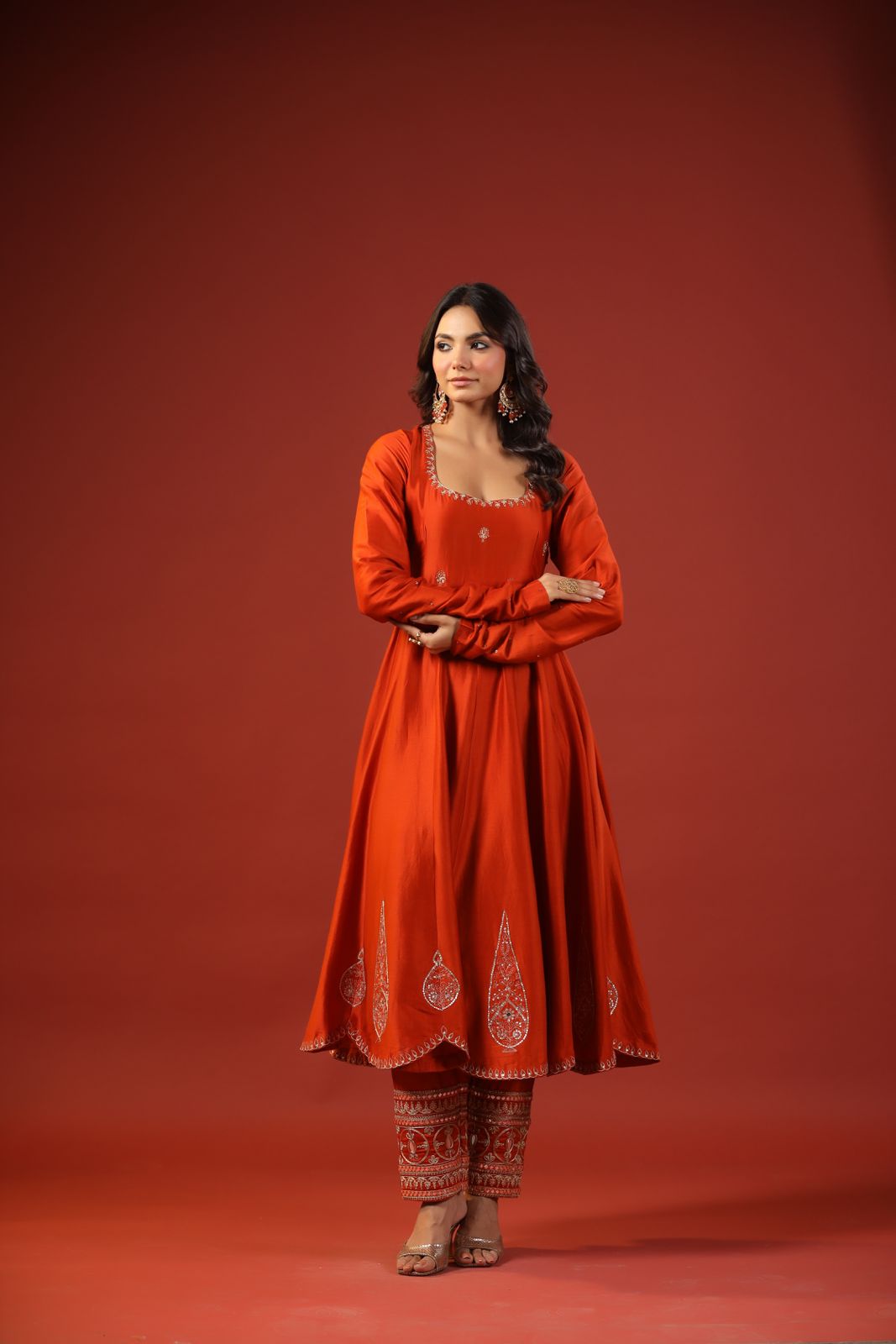 Rustic Orange Anarkali Set