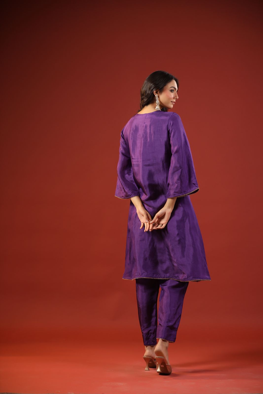 Purple A-line Kurta Set
