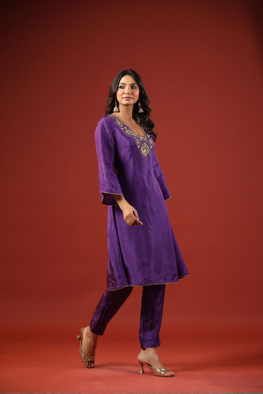 Purple A-line Kurta Set