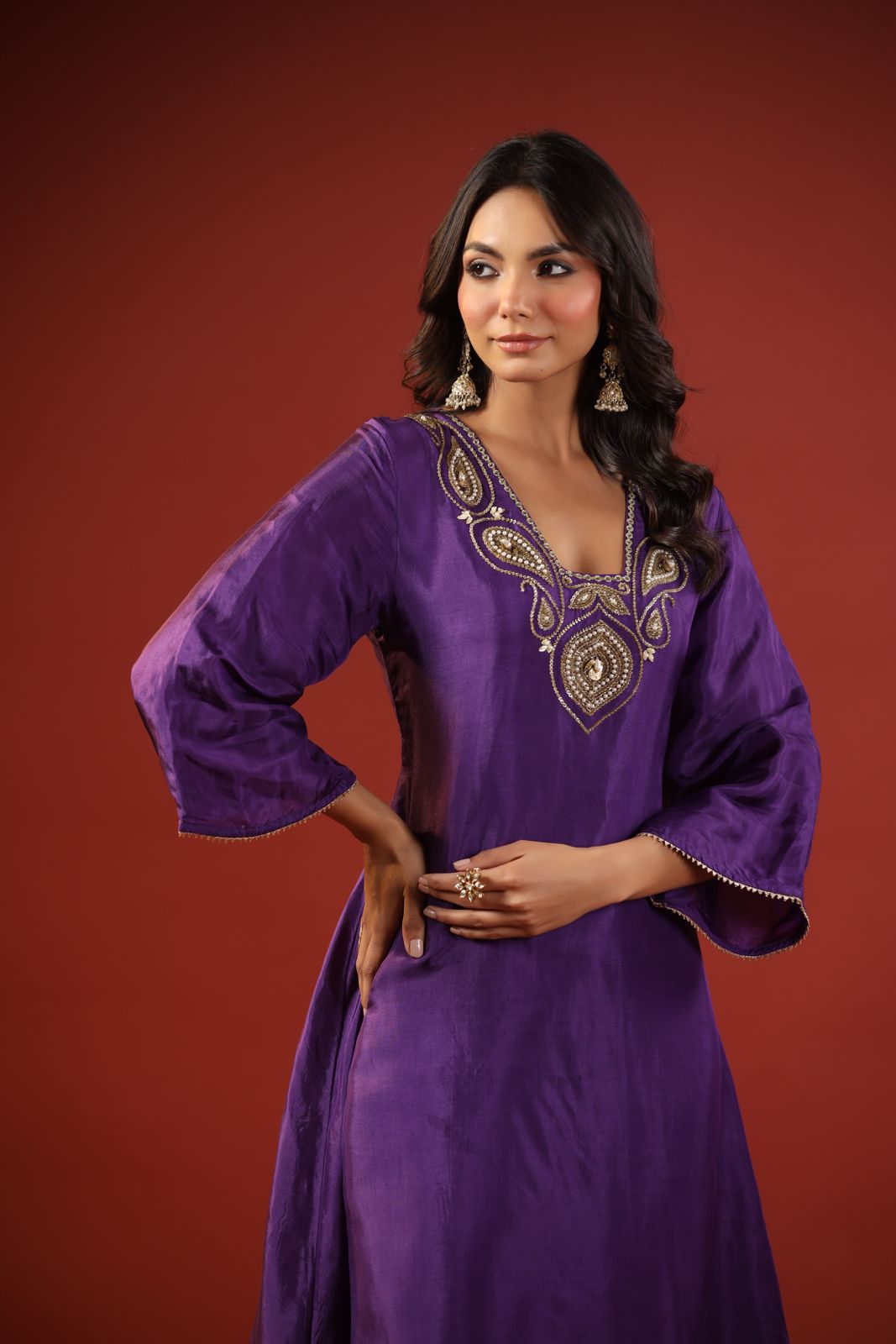 Purple A-line Kurta Set