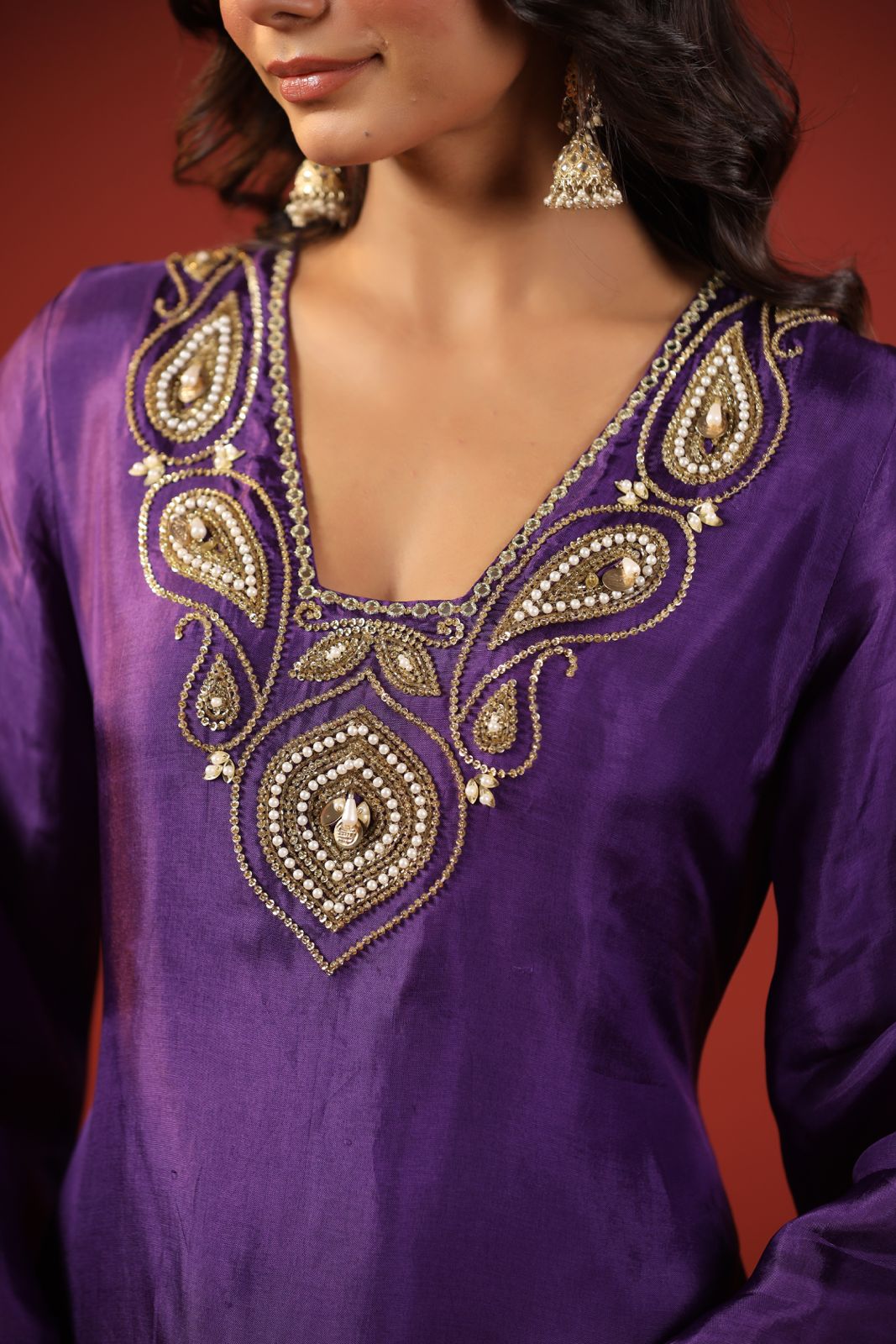 Purple A-line Kurta Set