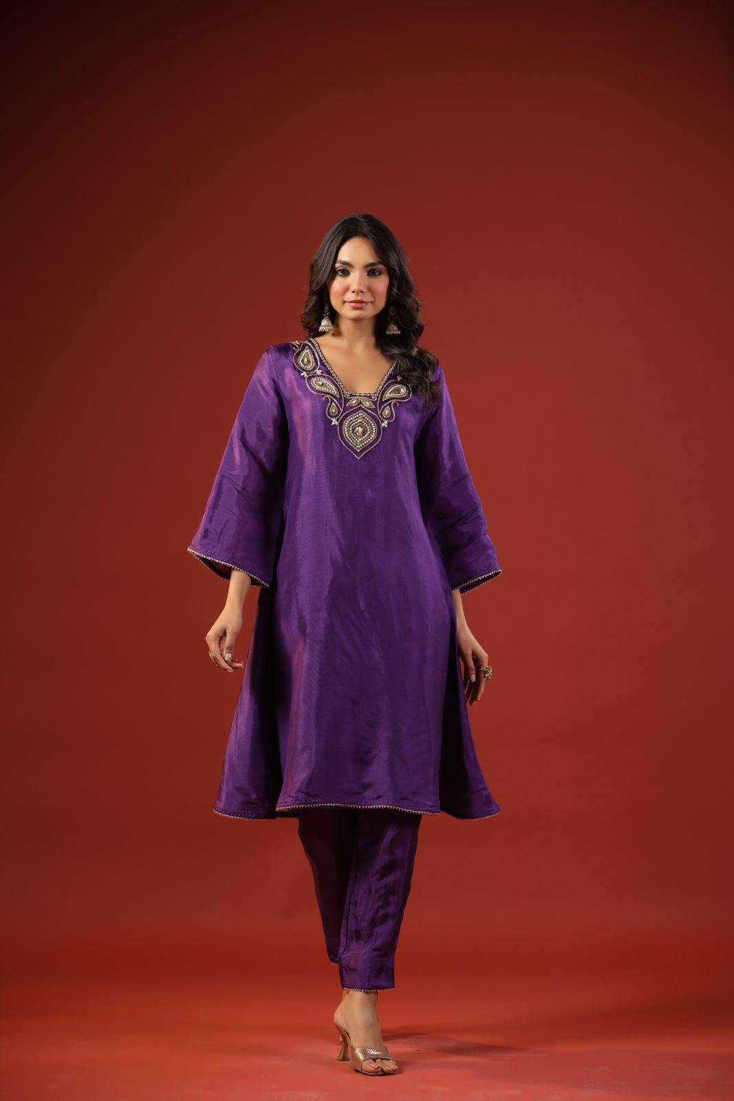 Purple A-line Kurta Set