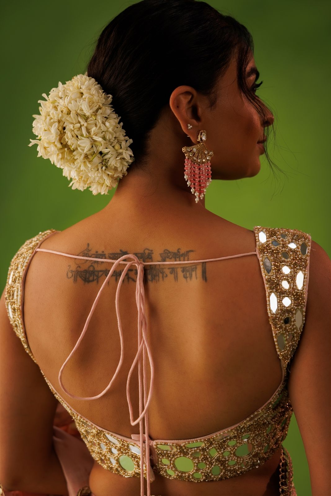 Baby Pink mirrior work saree set