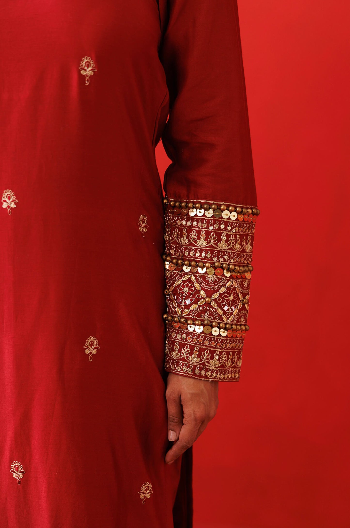 Rustic red halter neck kurta set