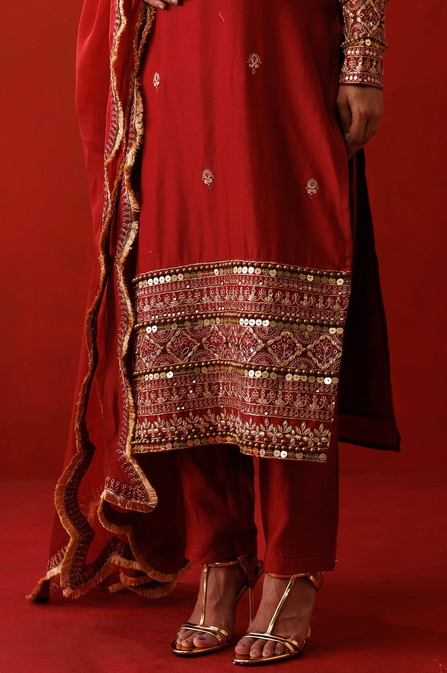 Rustic red halter neck kurta set