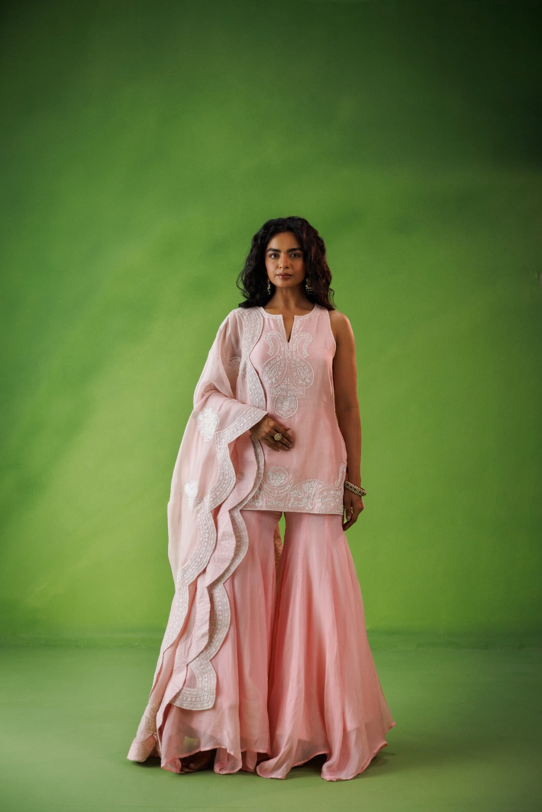 Baby Pink Flared Sharara Set