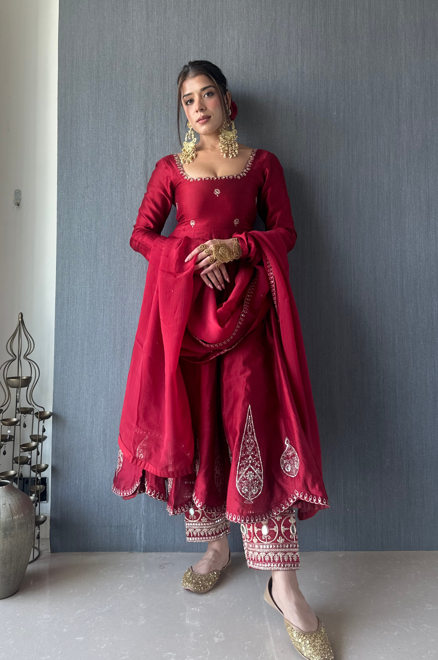 Sukhmani Gambhir in Rustic Red Anarkali Set