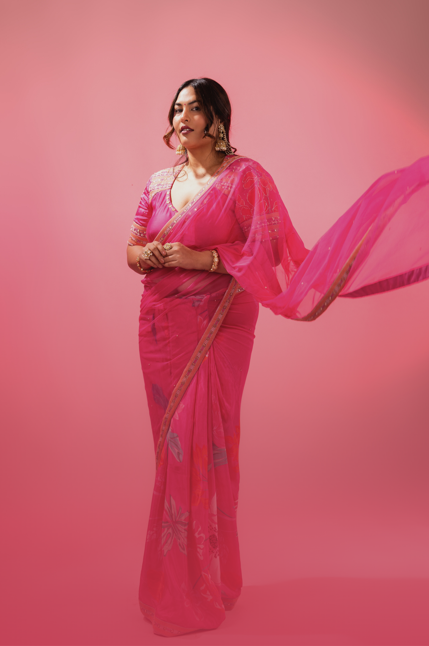 Sakshi Sindhwani in Pink Net Saree