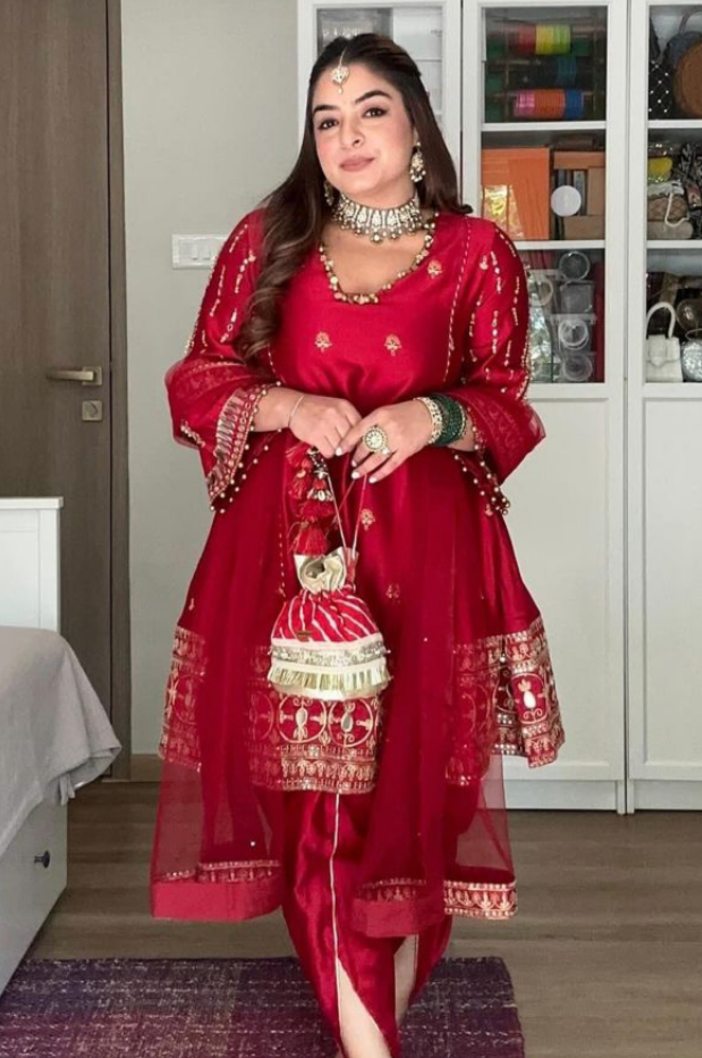 Gurleen Gambhir in Rustic Red A-line Kurta Set
