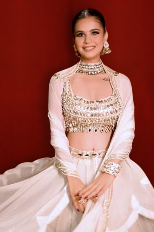Vanshika Gaba in Ivory Mirror Gaze Lehenga Set