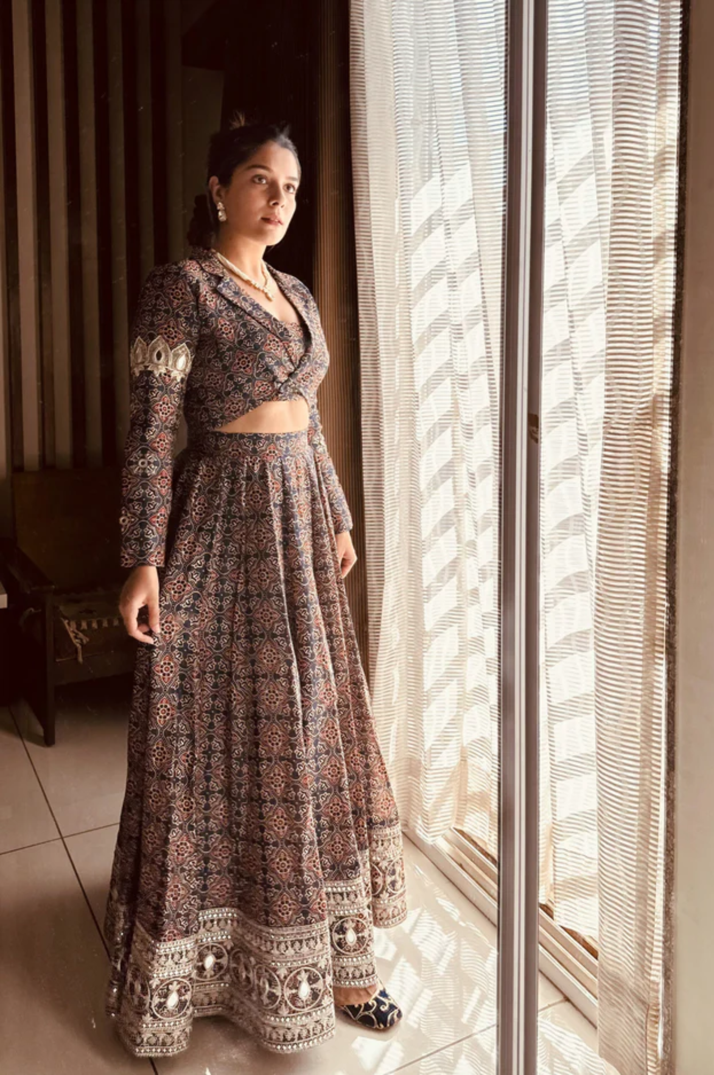 Pooja Gor in Ajrakh Print Skirt and Coat Set