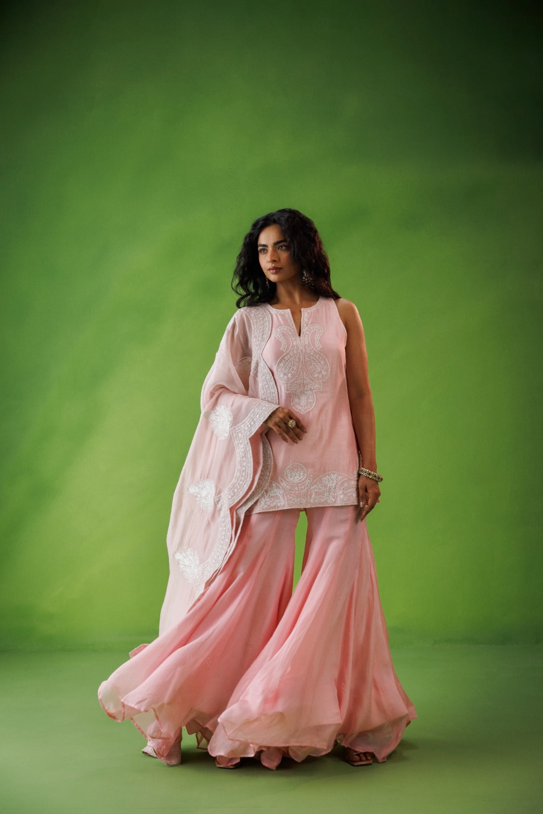 Baby Pink Flared Sharara Set