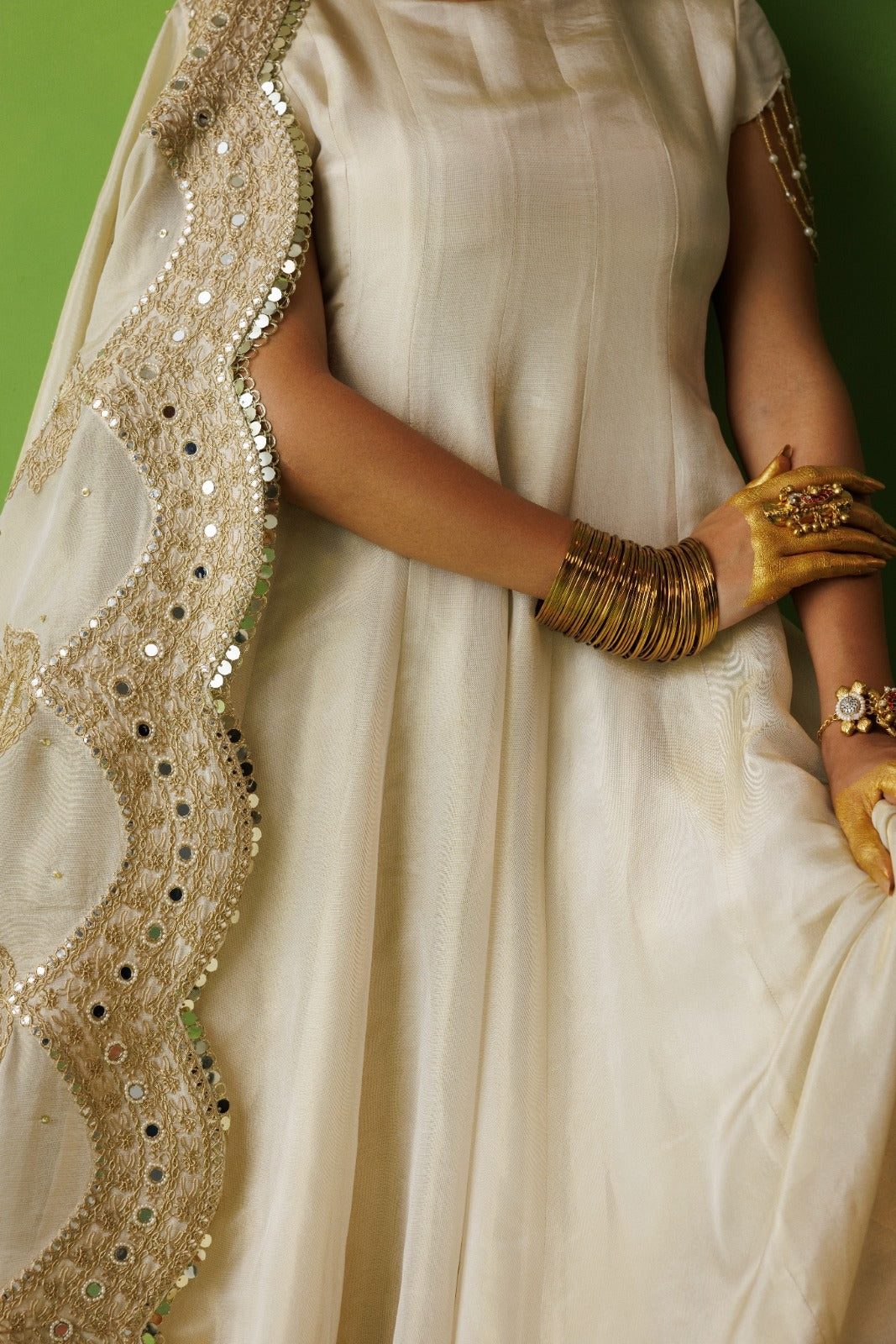 Beige Tissue Anarkali With Scallop Dupatta