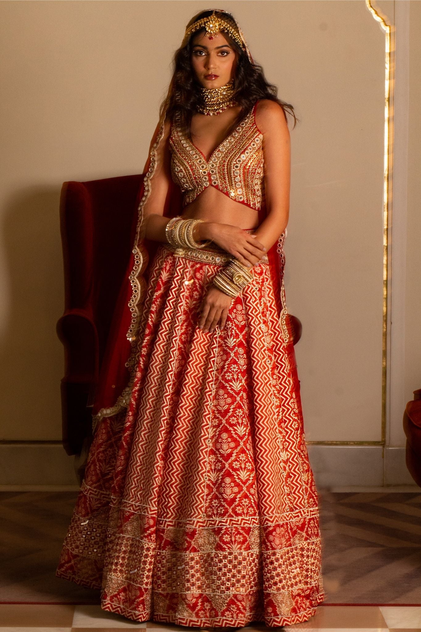 Rustic red bridal lehenga set