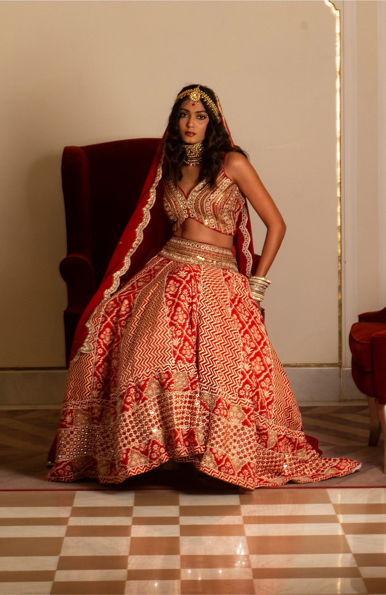 Rustic red bridal lehenga set