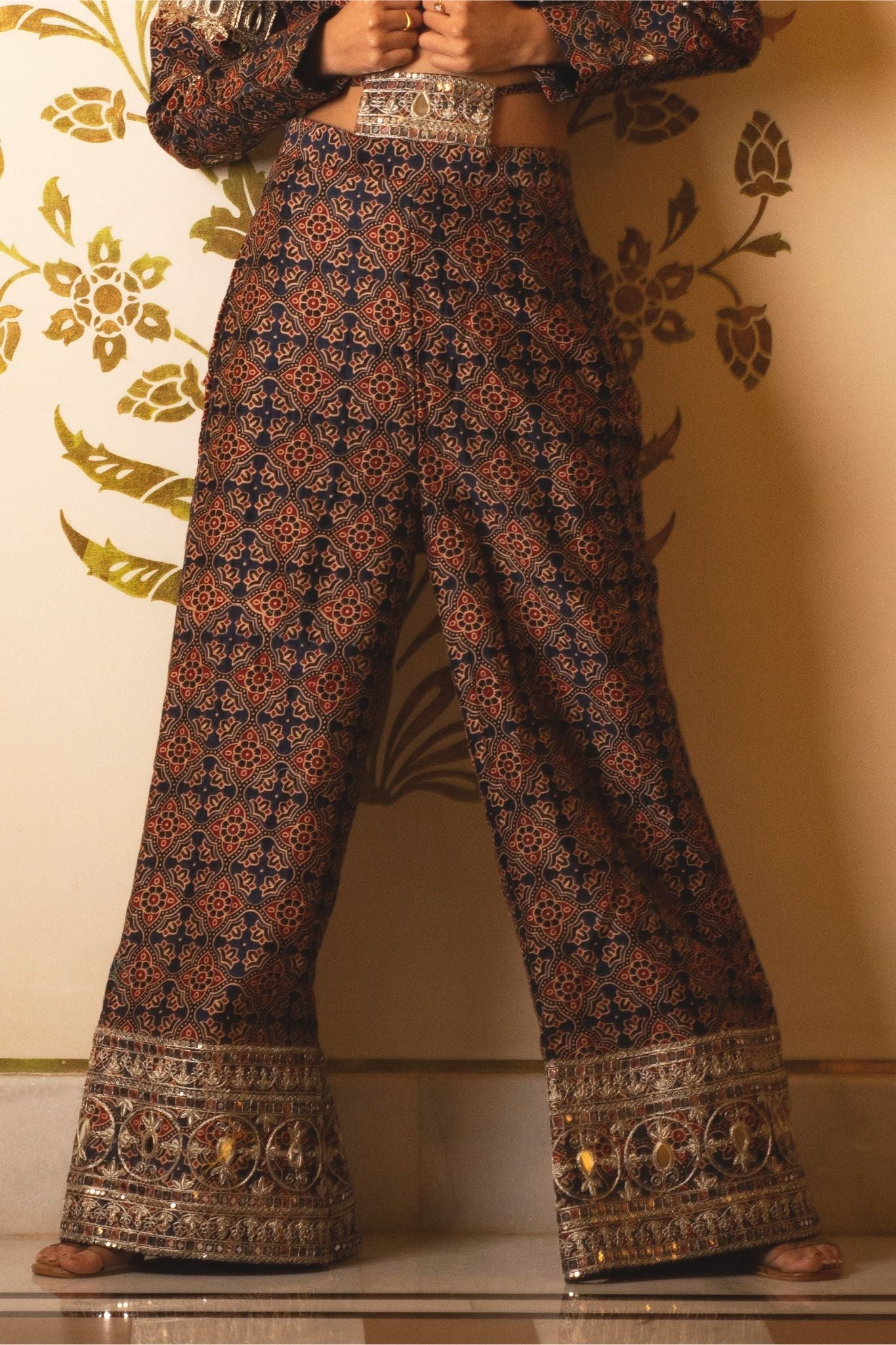 Ajrakh print tie-at-waist pant coat set