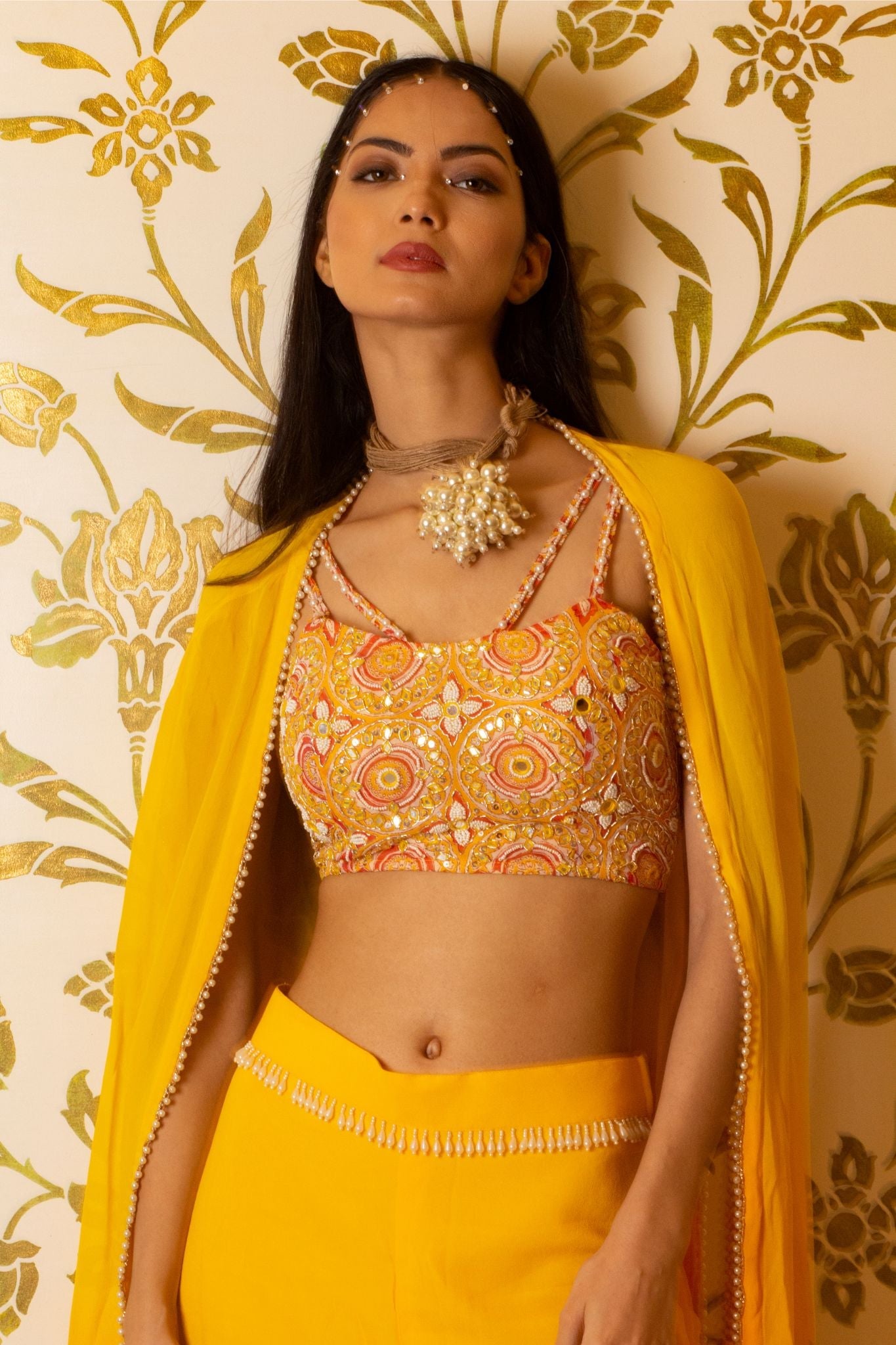 Yellow sharara set with shrug