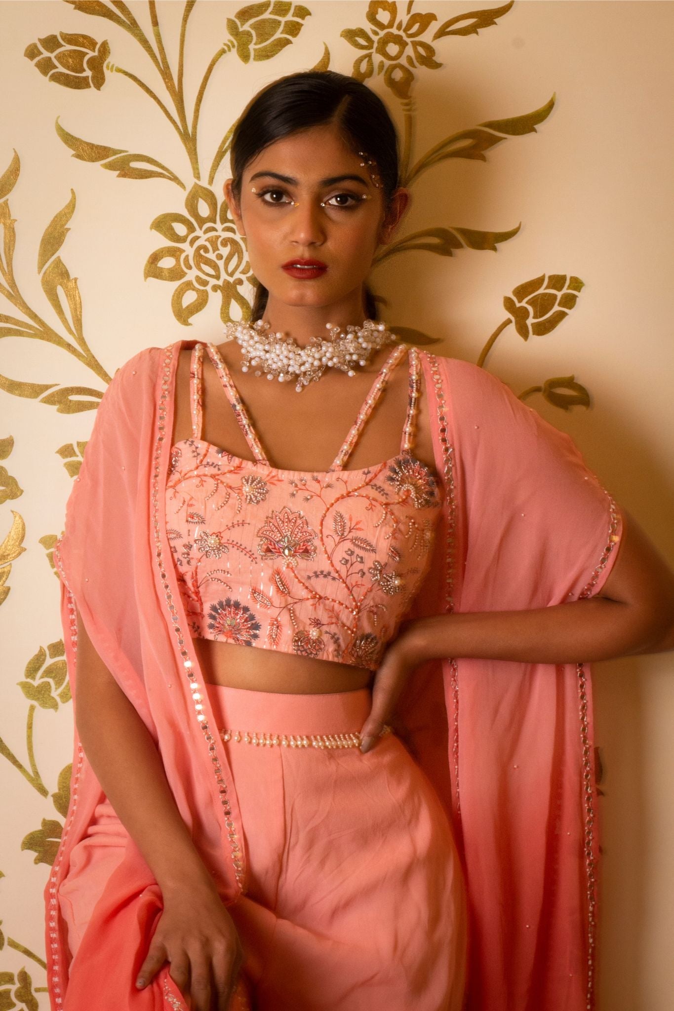 Baby pink sharara set with shrug